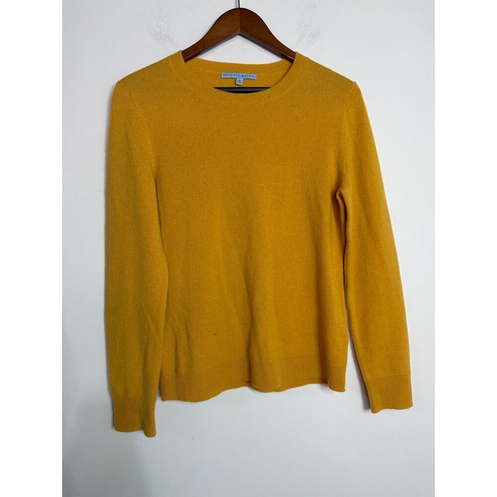 Antonio Melani mustard gold crew neck 100% cashmere sweater Sz Medium